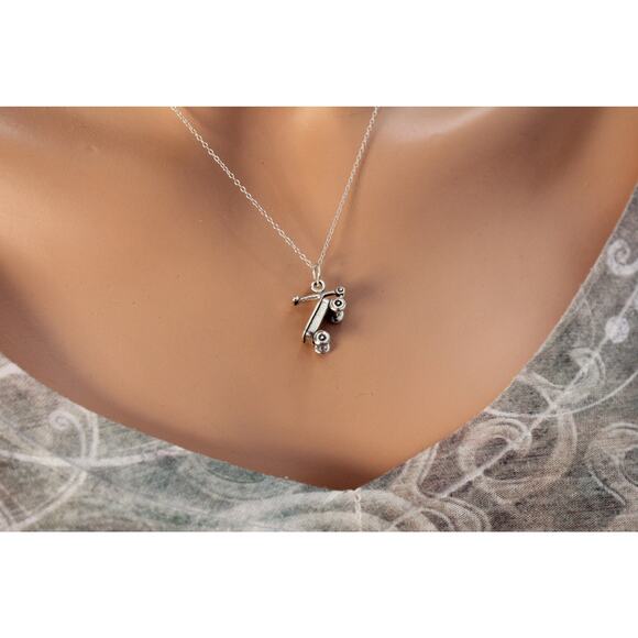 Sterling Silver Wagon Charm Necklace - Picture 2 of 5